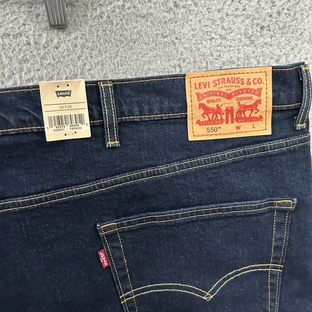Levis Jeans Mens 60x28 Blue Denim 550 Relaxed Fit Dark Wash Stretch American